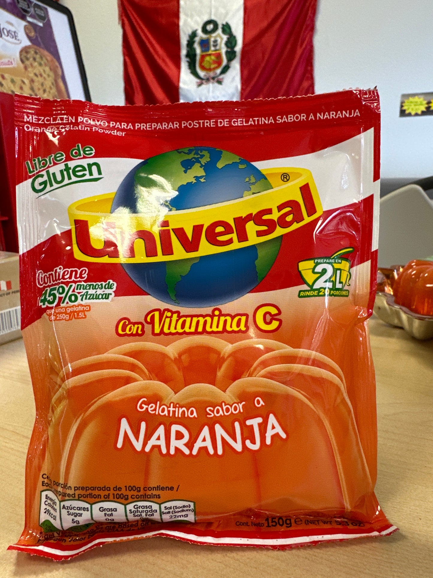 UNIVERSAL GELATINA SABOR A NARANJA CON VITAMINA C 150g/5.3g